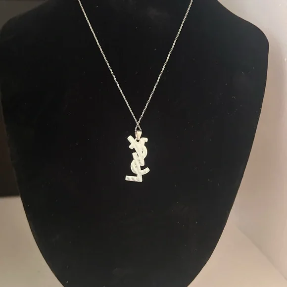 AUTHENTIC YSL Logo Pendant Necklace with Rhinestones - Picture 4 of 6